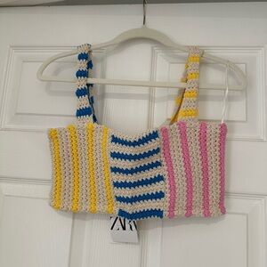 Zara cropped knit striped tank new with tags size small